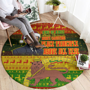 Ethiopia Haile Selassie Christmas Round Carpet King Of Kings Lion Of Judah Ugly Pattern Holiday