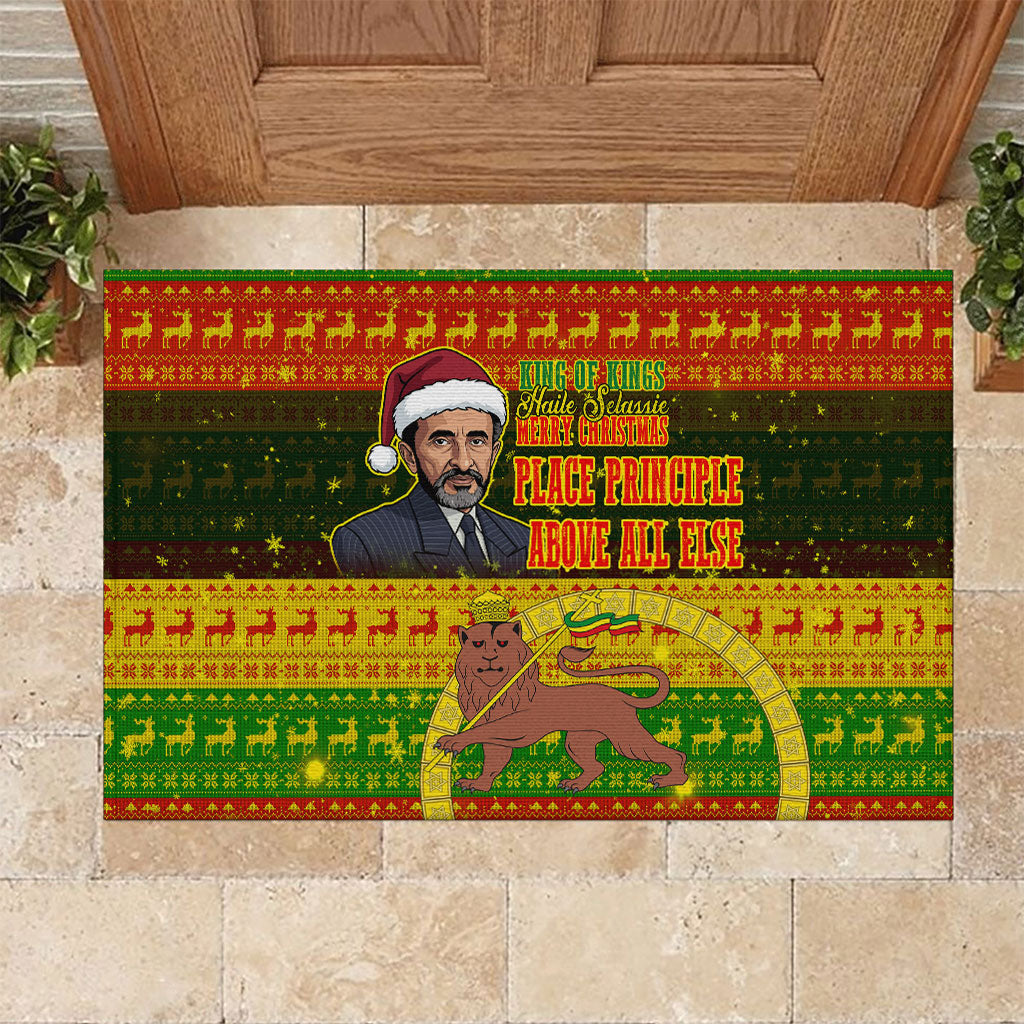 Ethiopia Haile Selassie Christmas Rubber Doormat King Of Kings Lion Of Judah Ugly Pattern Holiday