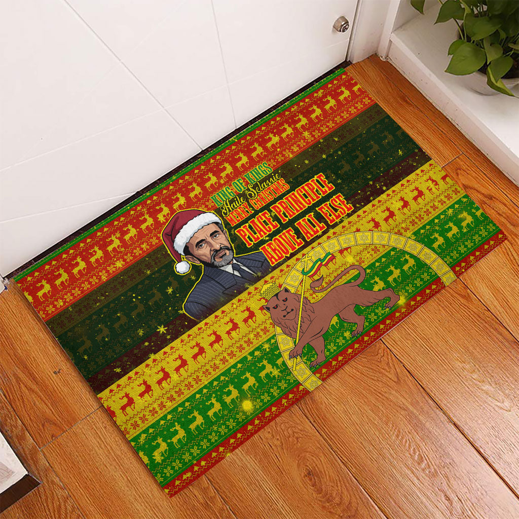 Ethiopia Haile Selassie Christmas Rubber Doormat King Of Kings Lion Of Judah Ugly Pattern Holiday