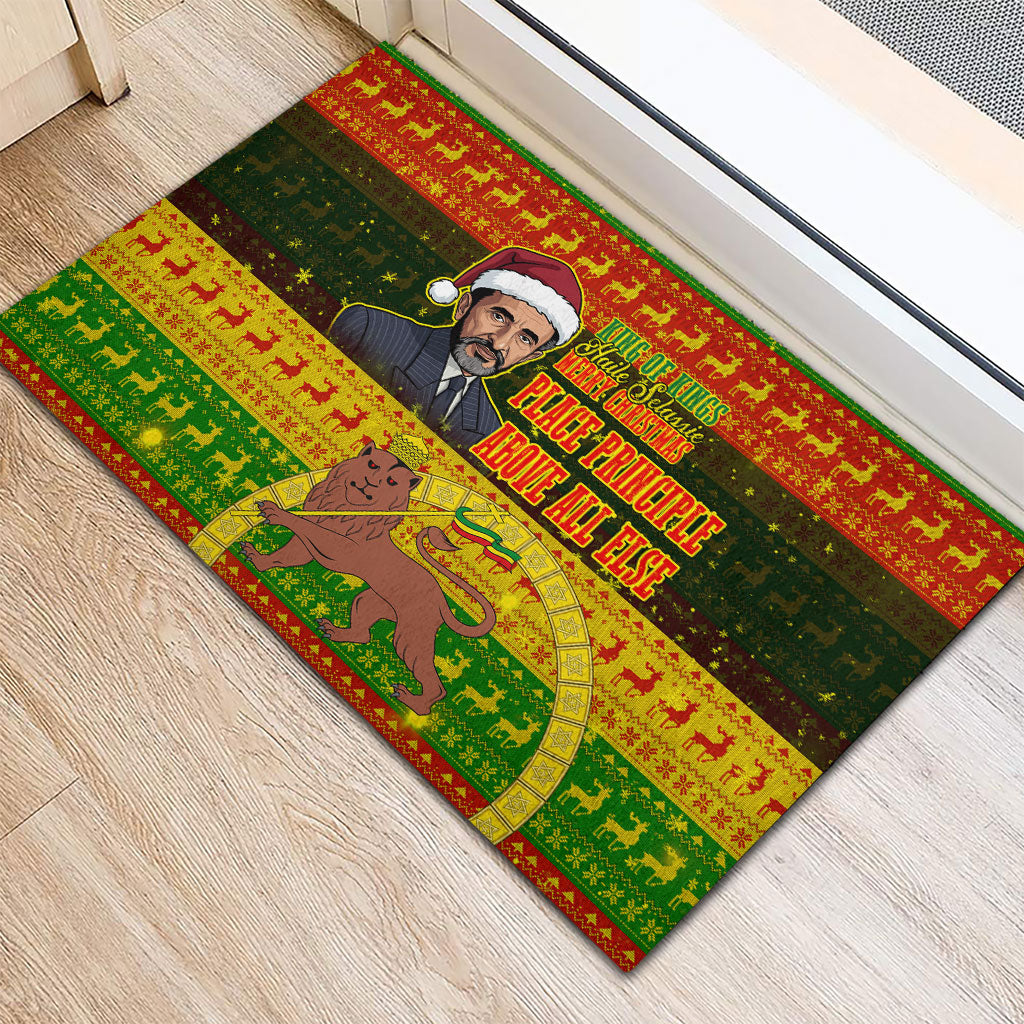 Ethiopia Haile Selassie Christmas Rubber Doormat King Of Kings Lion Of Judah Ugly Pattern Holiday