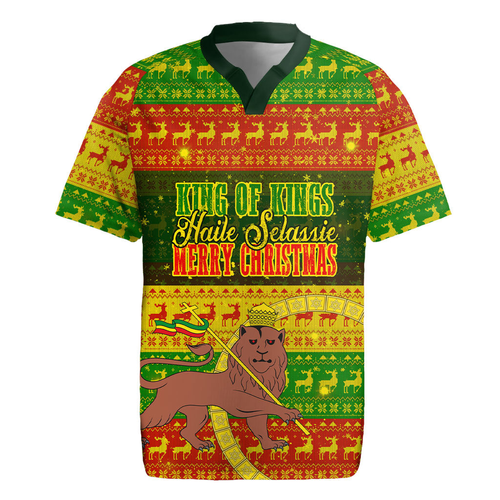 Ethiopia Haile Selassie Christmas Rugby Jersey King Of Kings Lion Of Judah Ugly Pattern Holiday