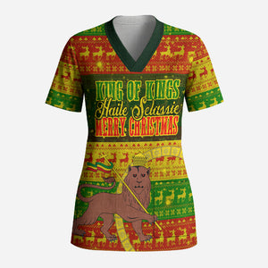 Ethiopia Haile Selassie Christmas Scrub Top King Of Kings Lion Of Judah Ugly Pattern Holiday