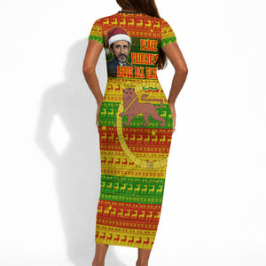 Ethiopia Haile Selassie Christmas Short Sleeve Bodycon Dress King Of Kings Lion Of Judah Ugly Pattern Holiday