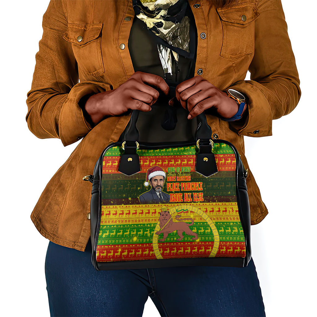 Ethiopia Haile Selassie Christmas Shoulder Handbag King Of Kings Lion Of Judah Ugly Pattern Holiday