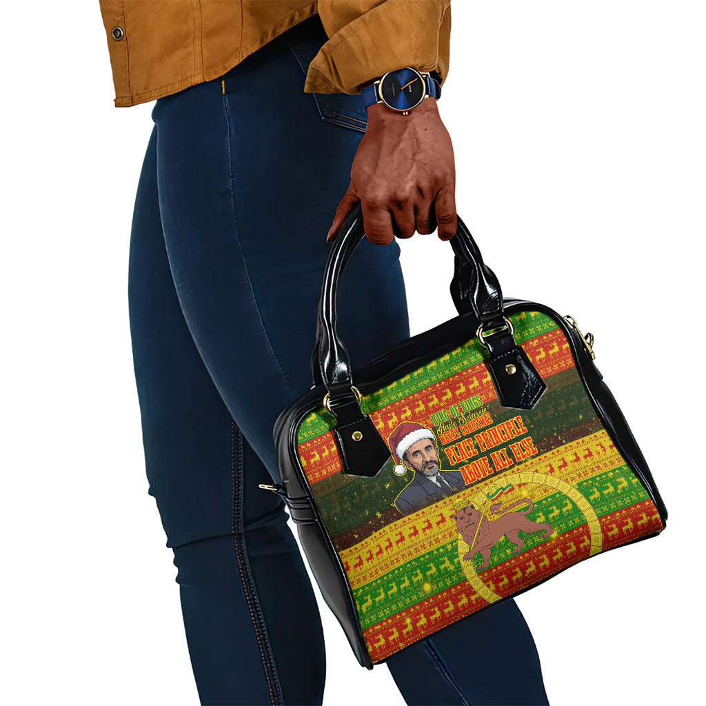 Ethiopia Haile Selassie Christmas Shoulder Handbag King Of Kings Lion Of Judah Ugly Pattern Holiday