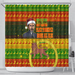 Ethiopia Haile Selassie Christmas Shower Curtain King Of Kings Lion Of Judah Ugly Pattern Holiday