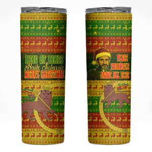 Ethiopia Haile Selassie Christmas Skinny Tumbler King Of Kings Lion Of Judah Ugly Pattern Holiday