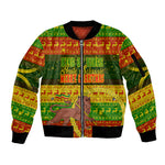 Ethiopia Haile Selassie Christmas Sleeve Zip Bomber Jacket King Of Kings Lion Of Judah Ugly Pattern Holiday