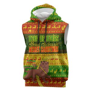 Ethiopia Haile Selassie Christmas Sleeveless Hoodie King Of Kings Lion Of Judah Ugly Pattern Holiday