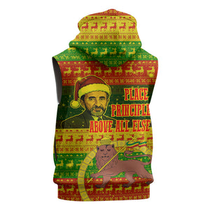 Ethiopia Haile Selassie Christmas Sleeveless Hoodie King Of Kings Lion Of Judah Ugly Pattern Holiday