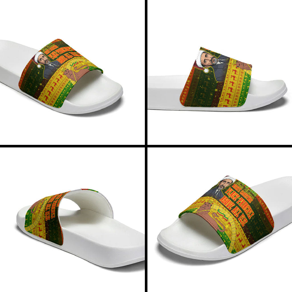 Ethiopia Haile Selassie Christmas Slide Sandals King Of Kings Lion Of Judah Ugly Pattern Holiday