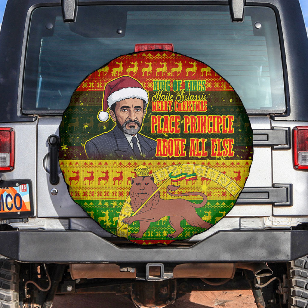 Ethiopia Haile Selassie Christmas Spare Tire Cover King Of Kings Lion Of Judah Ugly Pattern Holiday