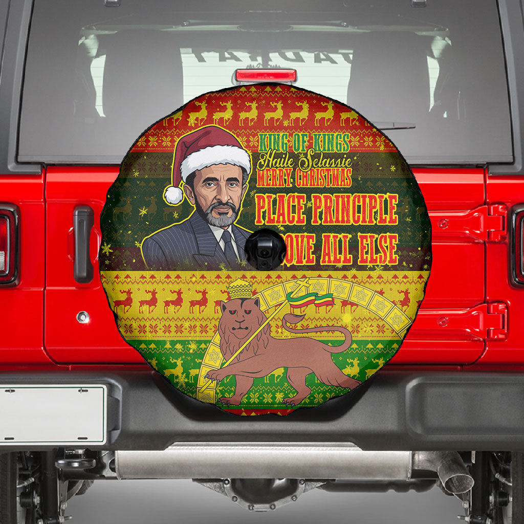 Ethiopia Haile Selassie Christmas Spare Tire Cover King Of Kings Lion Of Judah Ugly Pattern Holiday