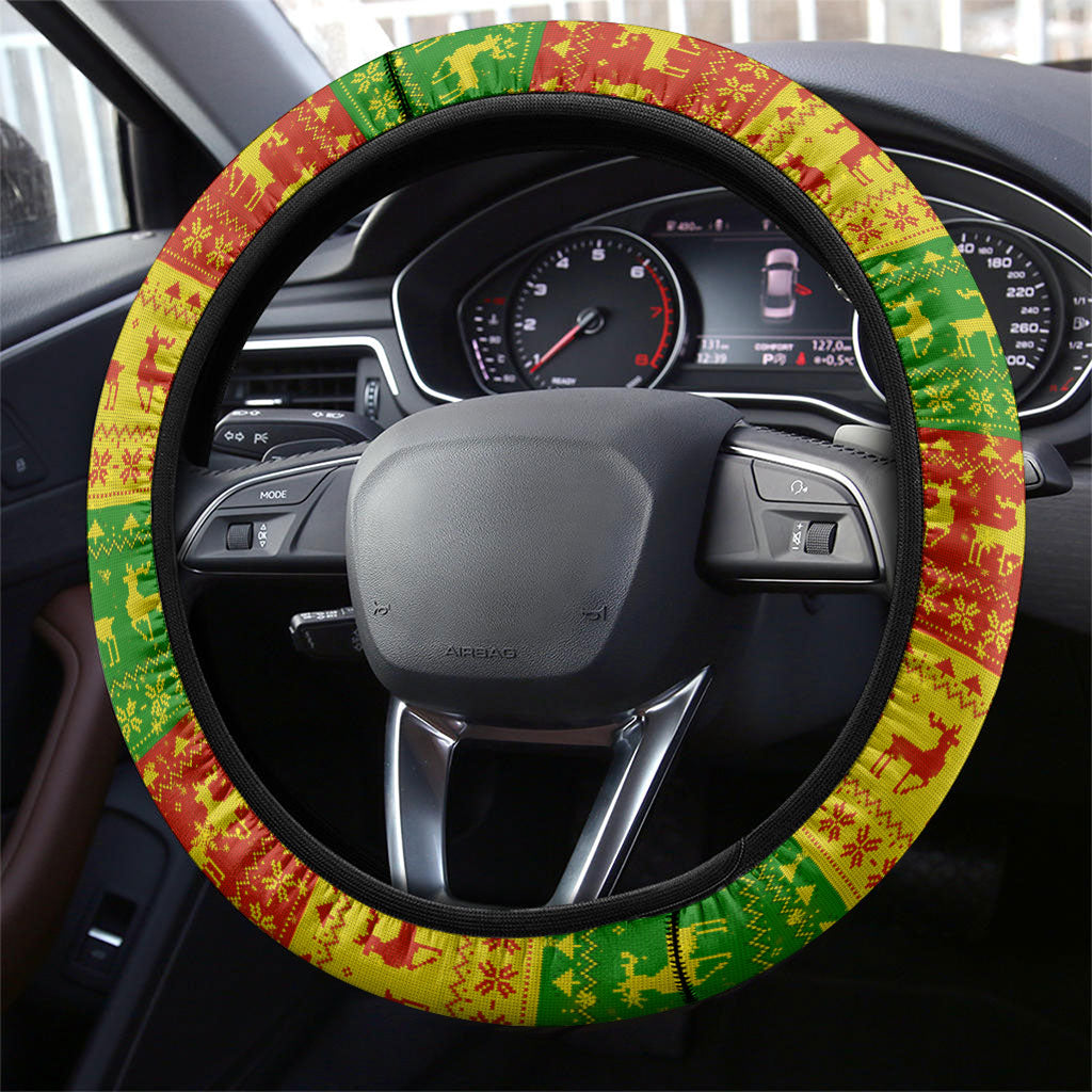 Ethiopia Haile Selassie Christmas Steering Wheel Cover King Of Kings Lion Of Judah Ugly Pattern Holiday