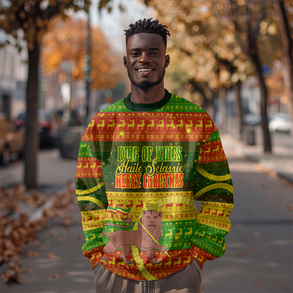Ethiopia Haile Selassie Christmas Sweatshirt King Of Kings Lion Of Judah Ugly Pattern Holiday