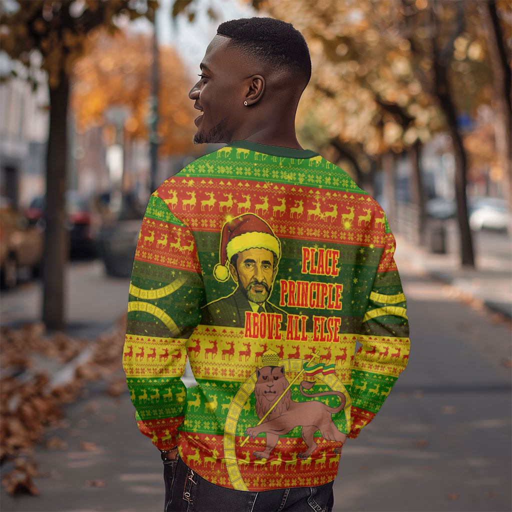 Ethiopia Haile Selassie Christmas Sweatshirt King Of Kings Lion Of Judah Ugly Pattern Holiday