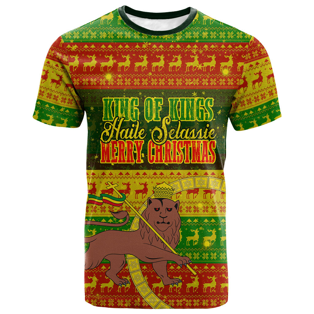 Ethiopia Haile Selassie Christmas T shirt King Of Kings Lion Of Judah Ugly Pattern Holiday