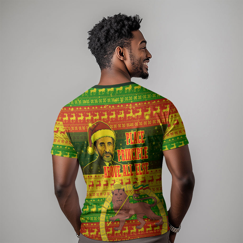 Ethiopia Haile Selassie Christmas T shirt King Of Kings Lion Of Judah Ugly Pattern Holiday