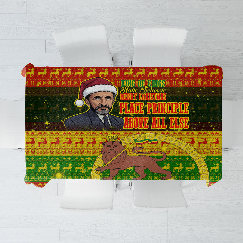 Ethiopia Haile Selassie Christmas Tablecloth King Of Kings Lion Of Judah Ugly Pattern Holiday