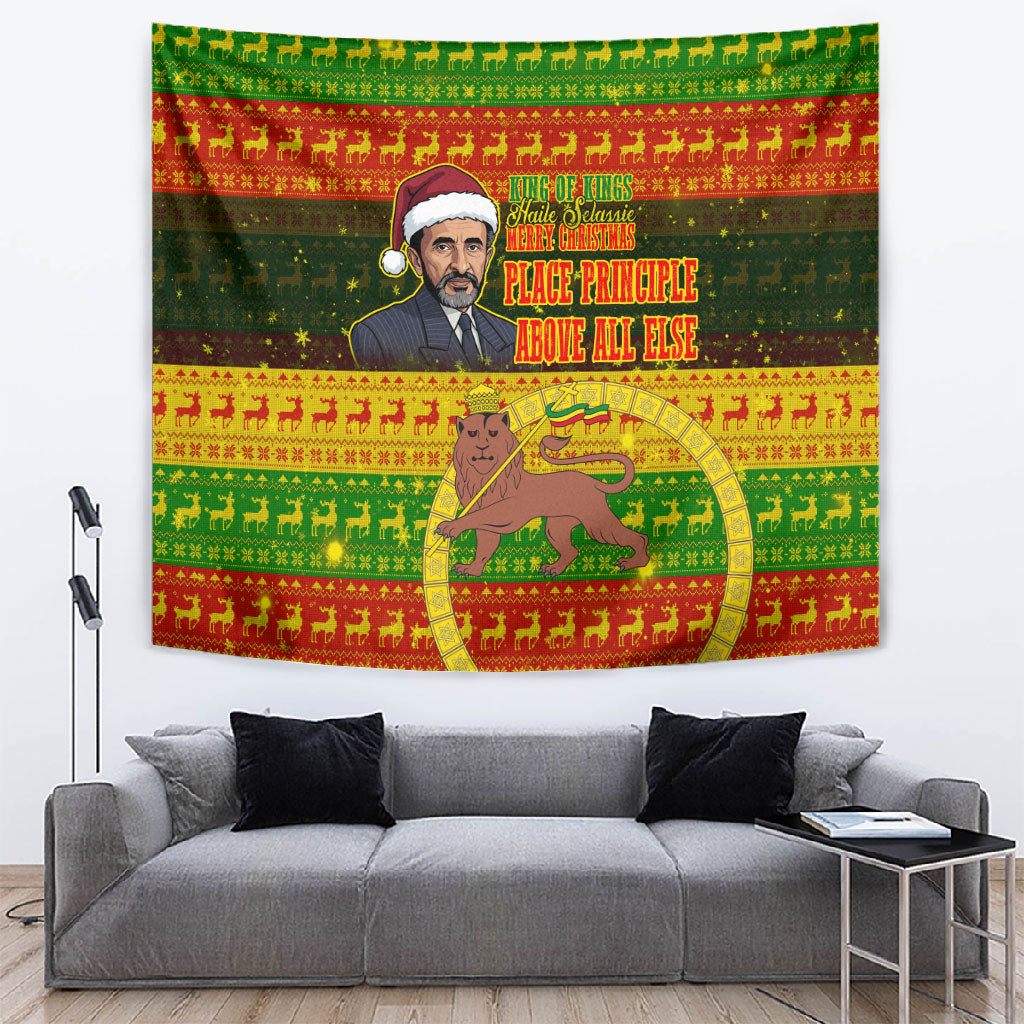Ethiopia Haile Selassie Christmas Tapestry King Of Kings Lion Of Judah Ugly Pattern Holiday