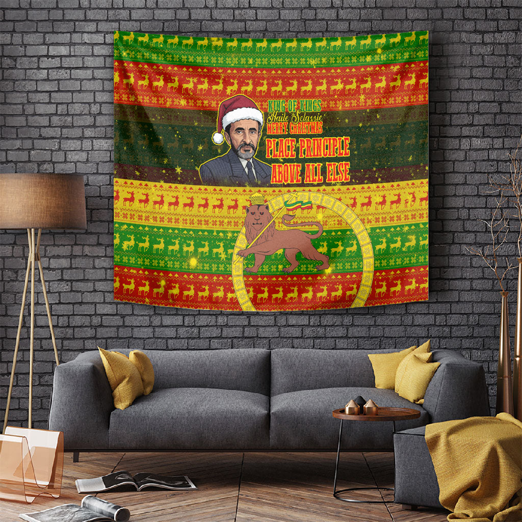 Ethiopia Haile Selassie Christmas Tapestry King Of Kings Lion Of Judah Ugly Pattern Holiday