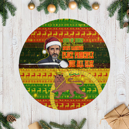 Ethiopia Haile Selassie Christmas Tree Skirt King Of Kings Lion Of Judah Ugly Pattern Holiday