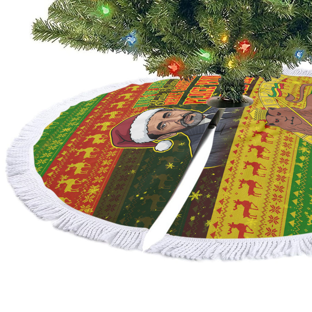 Ethiopia Haile Selassie Christmas Tree Skirt King Of Kings Lion Of Judah Ugly Pattern Holiday