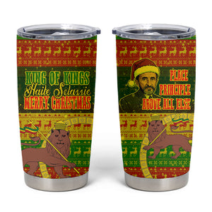 Ethiopia Haile Selassie Christmas Tumbler Cup King Of Kings Lion Of Judah Ugly Pattern Holiday