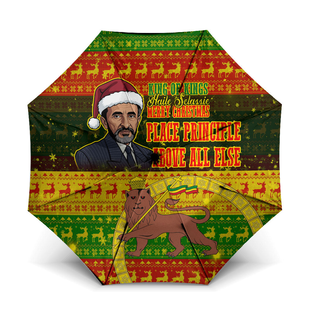 Ethiopia Haile Selassie Christmas Umbrella King Of Kings Lion Of Judah Ugly Pattern Holiday