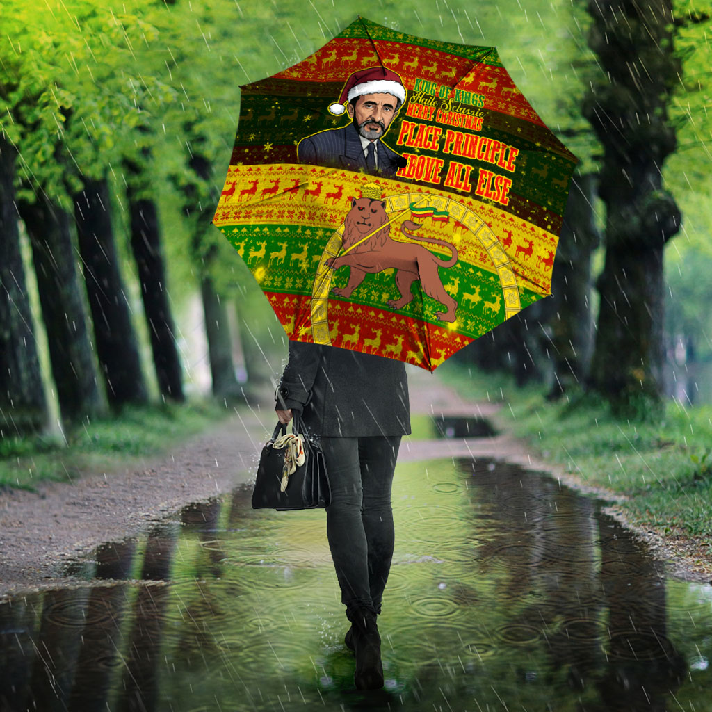 Ethiopia Haile Selassie Christmas Umbrella King Of Kings Lion Of Judah Ugly Pattern Holiday