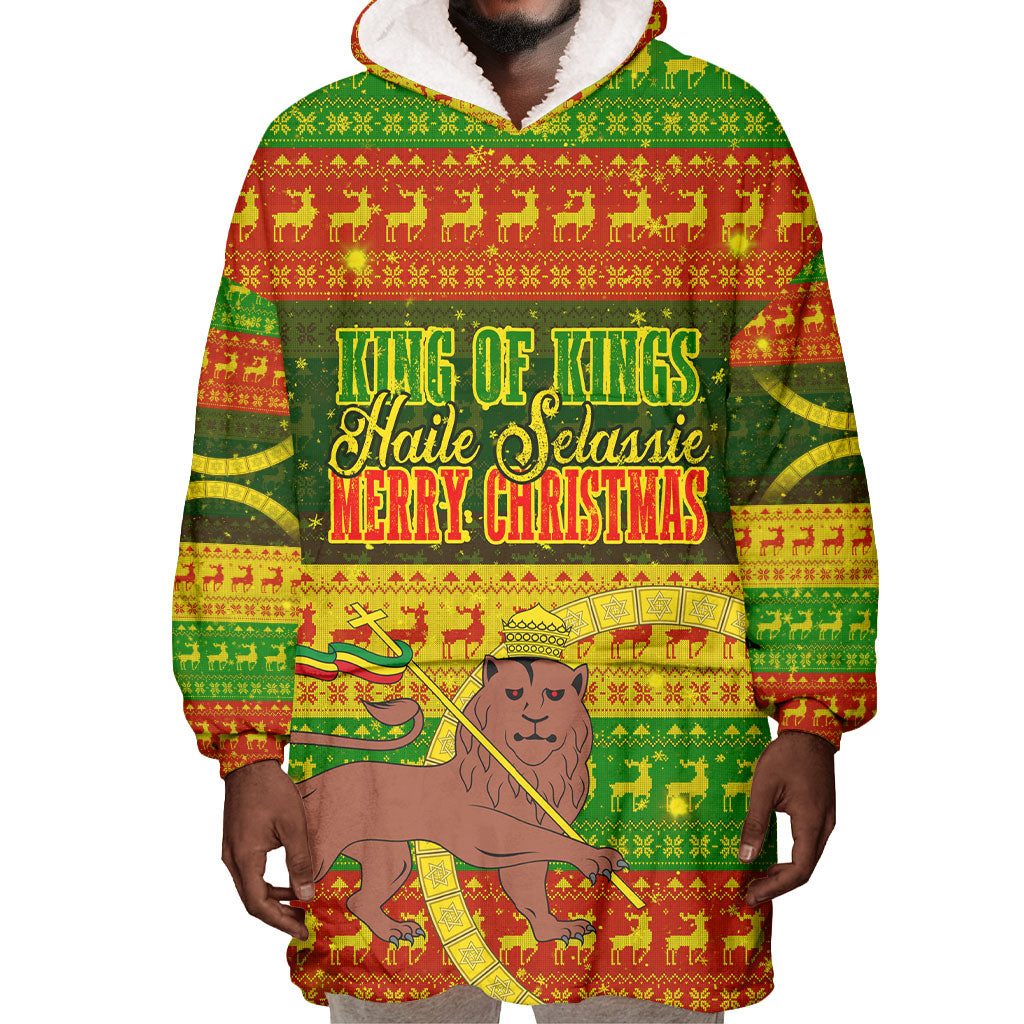 Ethiopia Haile Selassie Christmas Wearable Blanket Hoodie King Of Kings Lion Of Judah Ugly Pattern Holiday