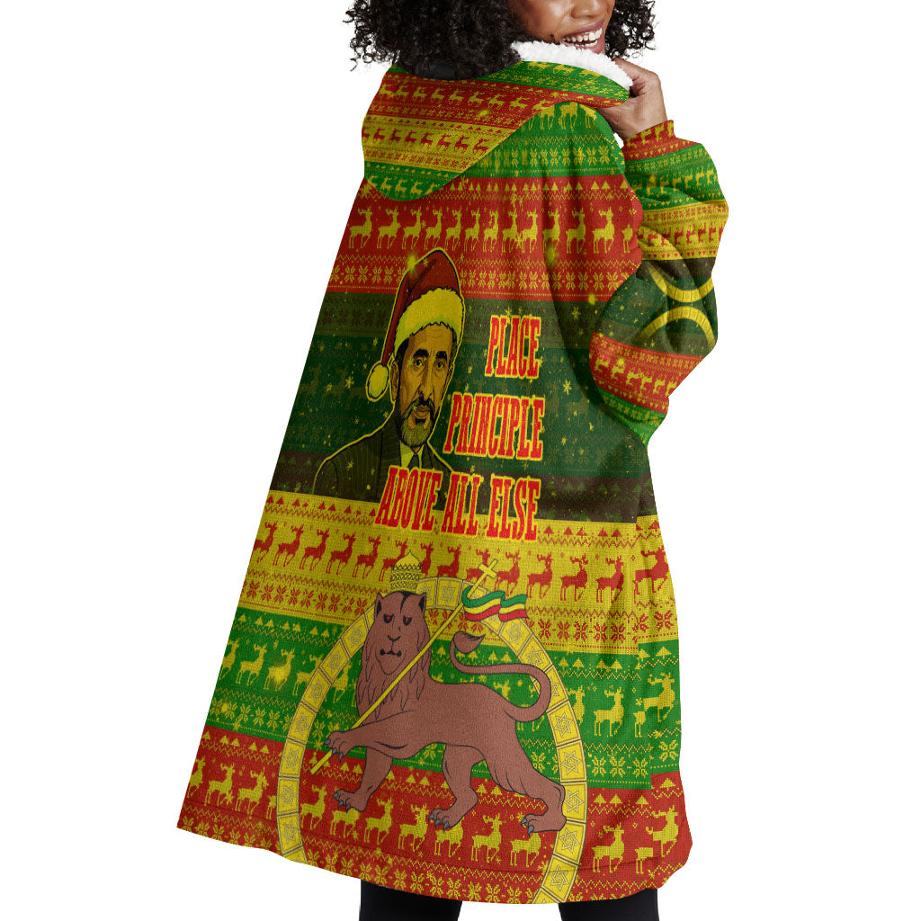 Ethiopia Haile Selassie Christmas Wearable Blanket Hoodie King Of Kings Lion Of Judah Ugly Pattern Holiday
