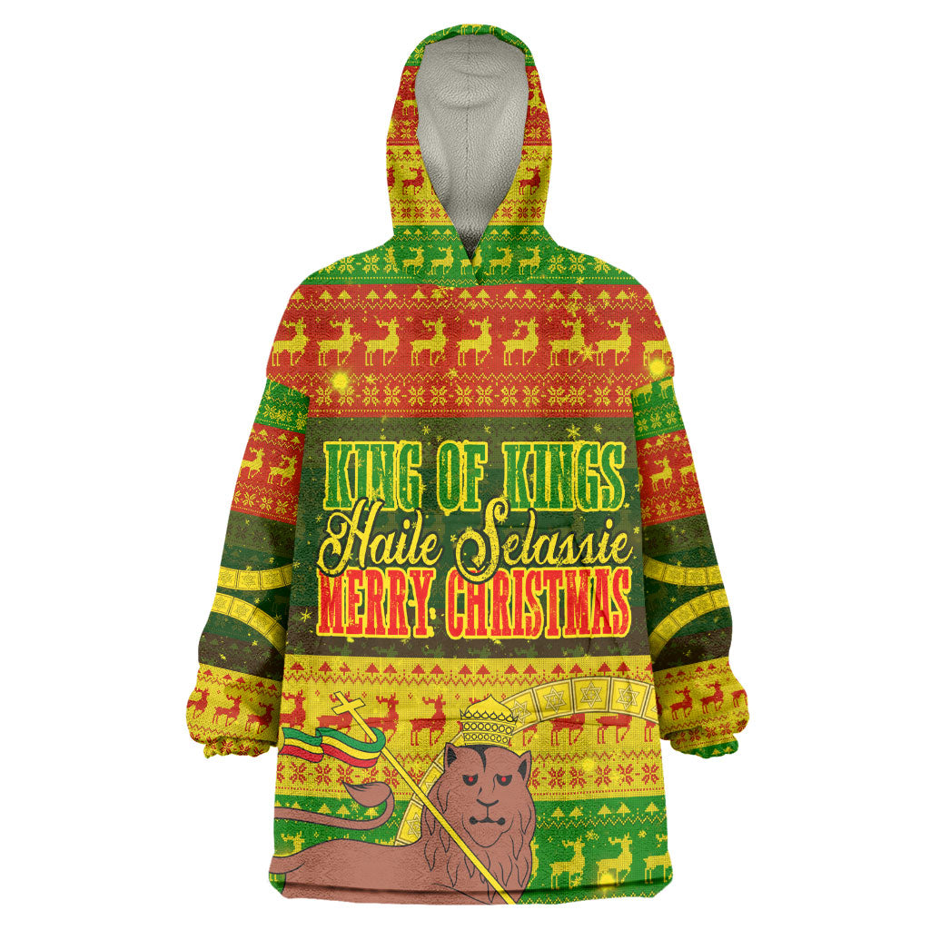 Ethiopia Haile Selassie Christmas Wearable Blanket Hoodie King Of Kings Lion Of Judah Ugly Pattern Holiday