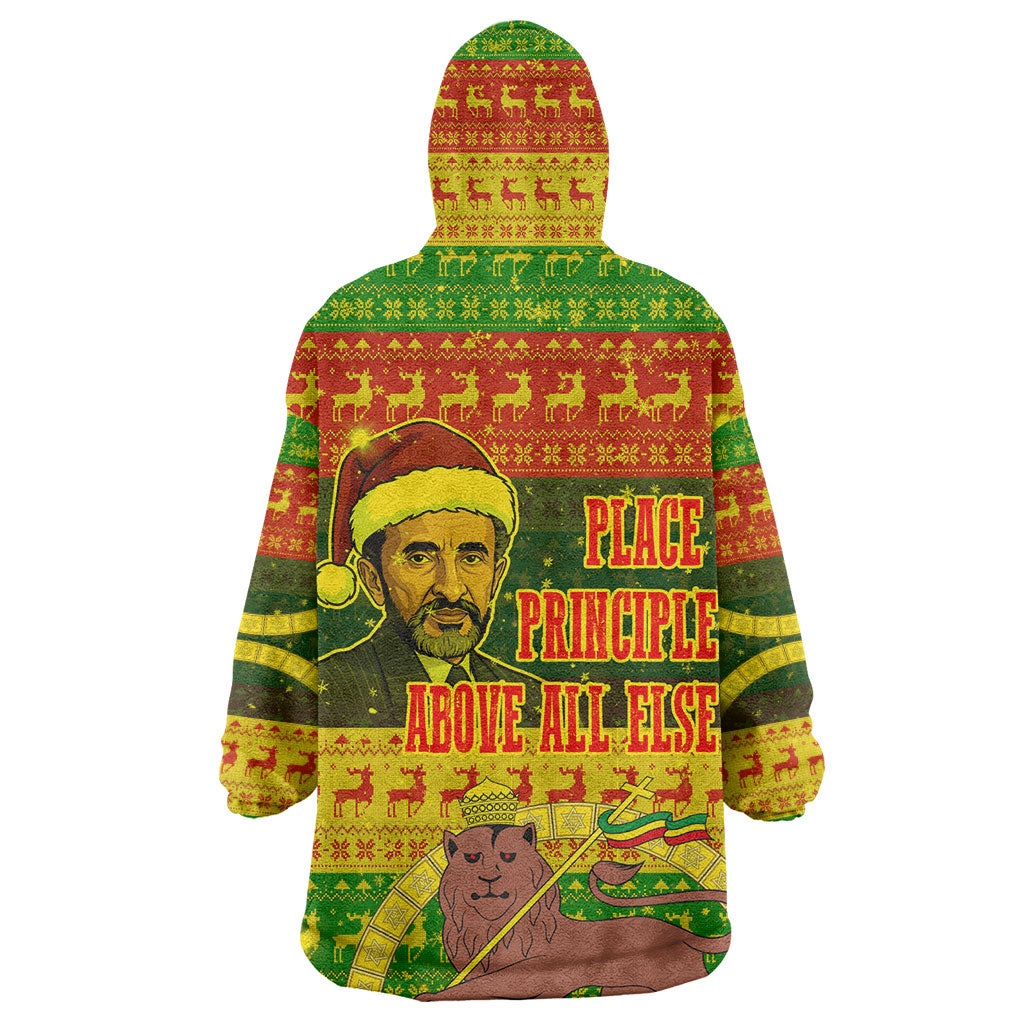 Ethiopia Haile Selassie Christmas Wearable Blanket Hoodie King Of Kings Lion Of Judah Ugly Pattern Holiday