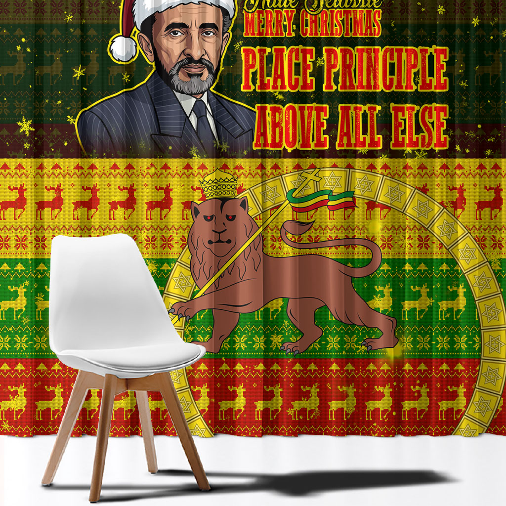 Ethiopia Haile Selassie Christmas Window Curtain King Of Kings Lion Of Judah Ugly Pattern Holiday