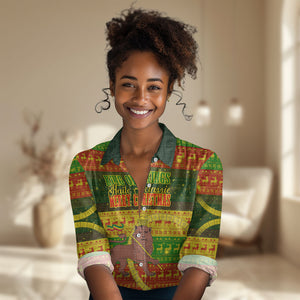 Ethiopia Haile Selassie Christmas Women Casual Shirt King Of Kings Lion Of Judah Ugly Pattern Holiday