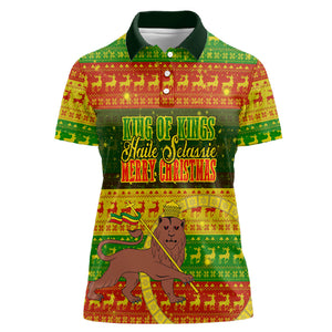 Ethiopia Haile Selassie Christmas Women Polo Shirt King Of Kings Lion Of Judah Ugly Pattern Holiday