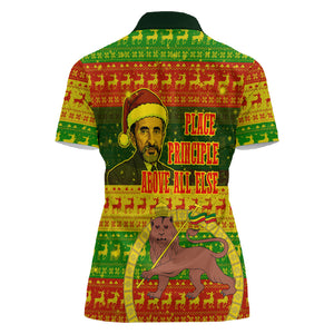 Ethiopia Haile Selassie Christmas Women Polo Shirt King Of Kings Lion Of Judah Ugly Pattern Holiday
