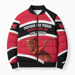 Trinidad And Tobago Independence Day Scarlet Ibis Bomber Puffer Jacket Steelpan Heritage National Flag