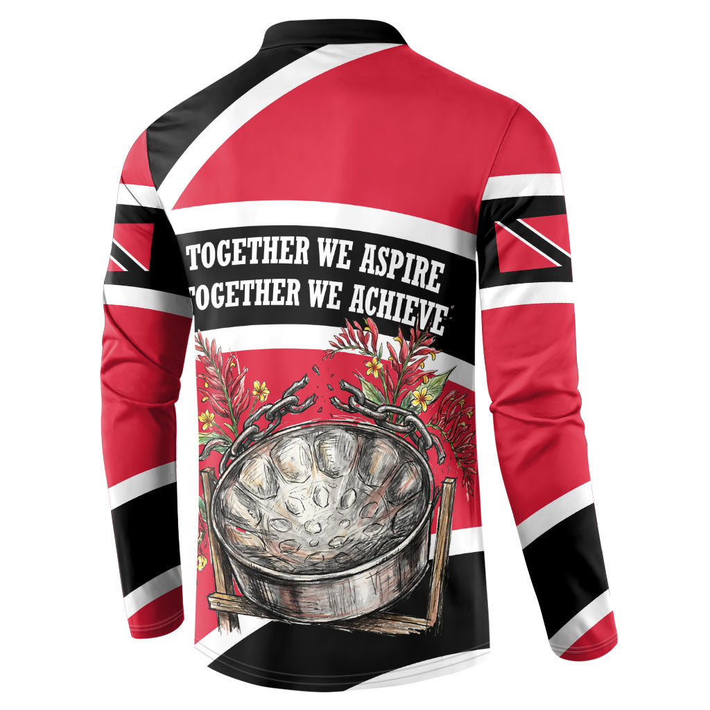 Trinidad And Tobago Independence Day Scarlet Ibis Button Sweatshirt Steelpan Heritage National Flag
