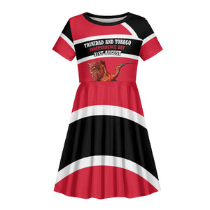 Trinidad And Tobago Independence Day Scarlet Ibis Kid Short Sleeve Dress Steelpan Heritage National Flag
