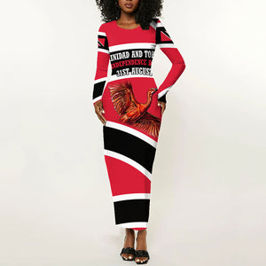Trinidad And Tobago Independence Day Scarlet Ibis Long Sleeve Bodycon Dress Steelpan Heritage National Flag