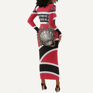 Trinidad And Tobago Independence Day Scarlet Ibis Long Sleeve Bodycon Dress Steelpan Heritage National Flag