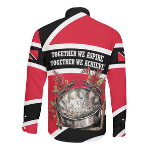 Trinidad And Tobago Independence Day Scarlet Ibis Long Sleeve Button Shirt Steelpan Heritage National Flag