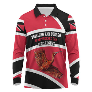 Trinidad And Tobago Independence Day Scarlet Ibis Long Sleeve Polo Shirt Steelpan Heritage National Flag