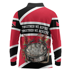 Trinidad And Tobago Independence Day Scarlet Ibis Long Sleeve Polo Shirt Steelpan Heritage National Flag
