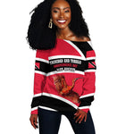 Trinidad And Tobago Independence Day Scarlet Ibis Off Shoulder Sweater Steelpan Heritage National Flag