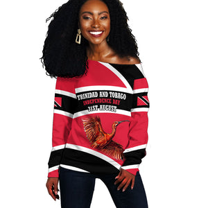 Trinidad And Tobago Independence Day Scarlet Ibis Off Shoulder Sweater Steelpan Heritage National Flag
