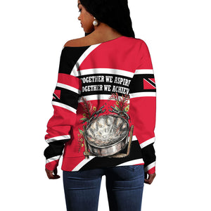Trinidad And Tobago Independence Day Scarlet Ibis Off Shoulder Sweater Steelpan Heritage National Flag
