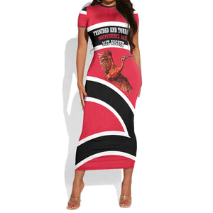 Trinidad And Tobago Independence Day Scarlet Ibis Short Sleeve Bodycon Dress Steelpan Heritage National Flag
